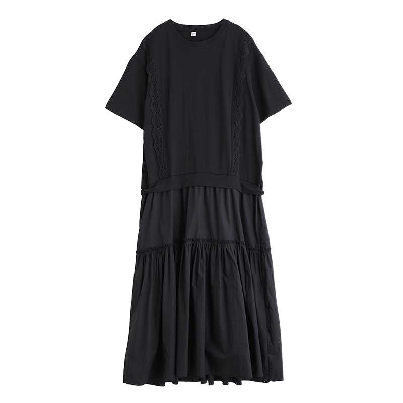 Lace Pleated Patchwork Midi Dress - Set Of 2