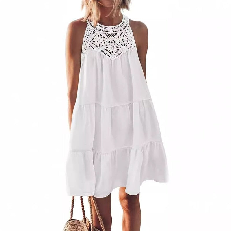 Lace Cutout Halter A-Line Short Dress