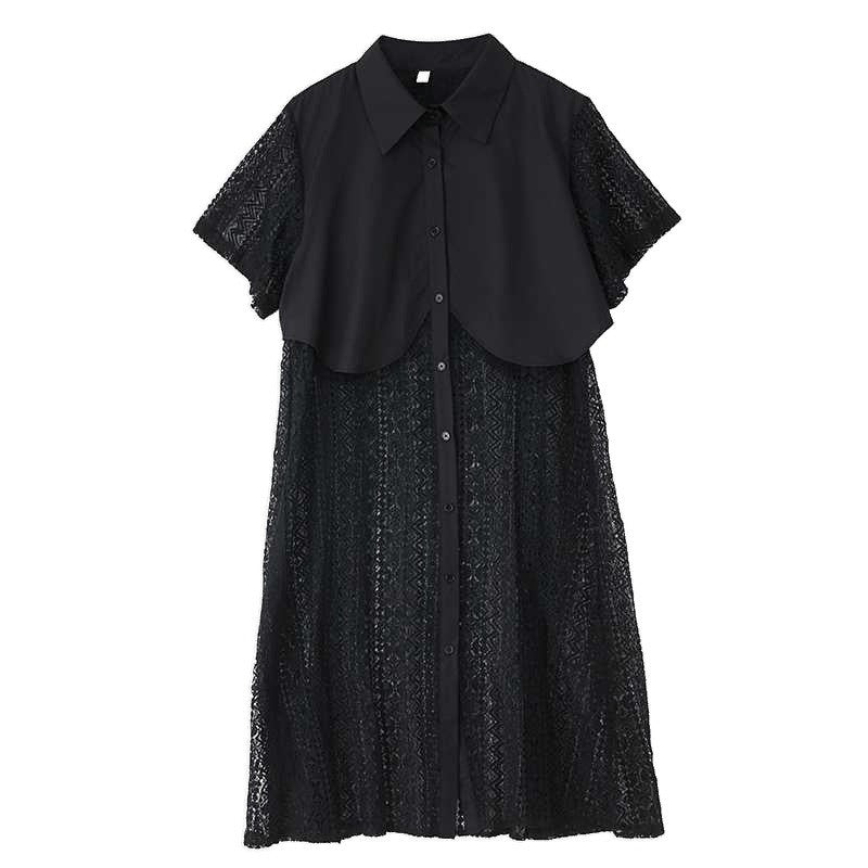 Lace Trim Loose Shirt Dress