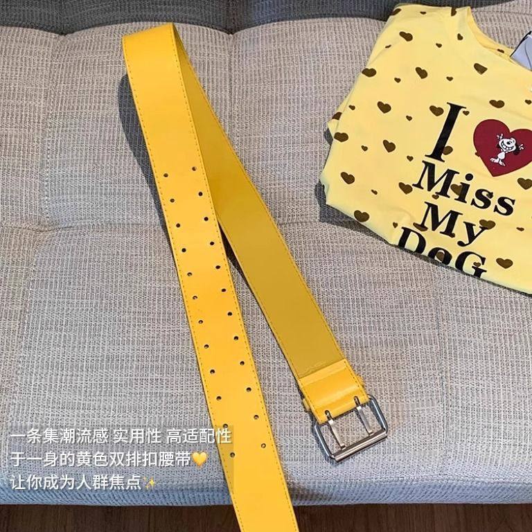 Women's Wide Yellow Belt With Double Buttons For Dresses And Jeans