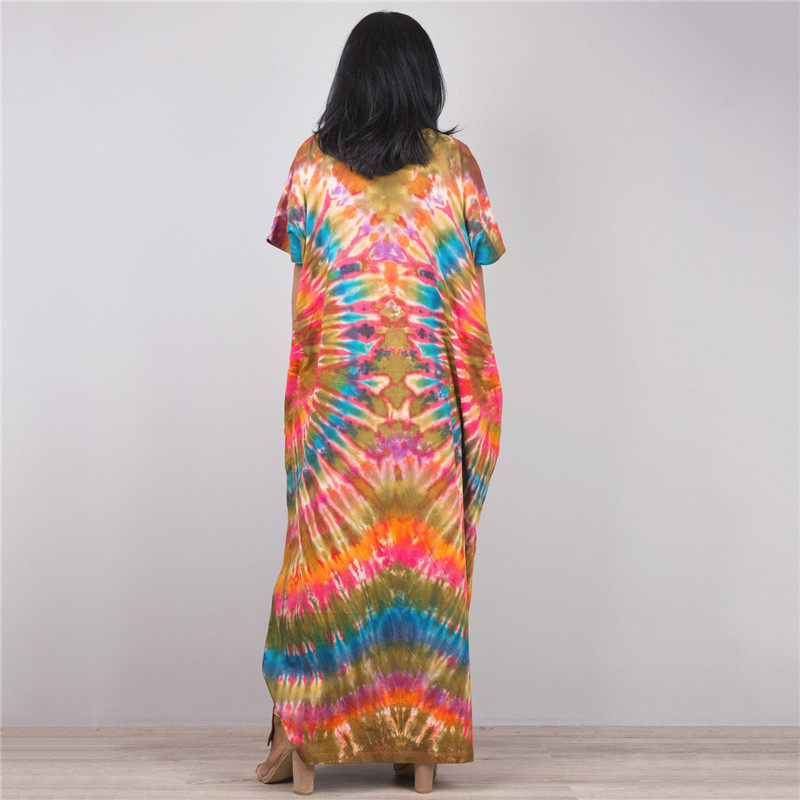 Short Sleeves Tie-Dyed Split Maxi Dress