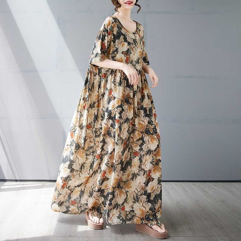 Loose Short Sleeve Round Neck Print Dress