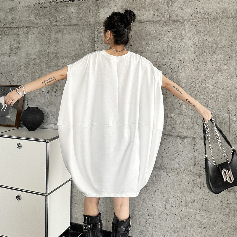 Solid Color Batwing Sleeveless Dress