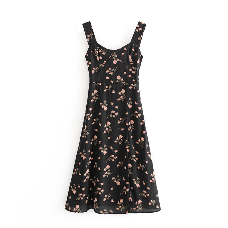 Printed Waist Hem Sexy Slit Tank Dress