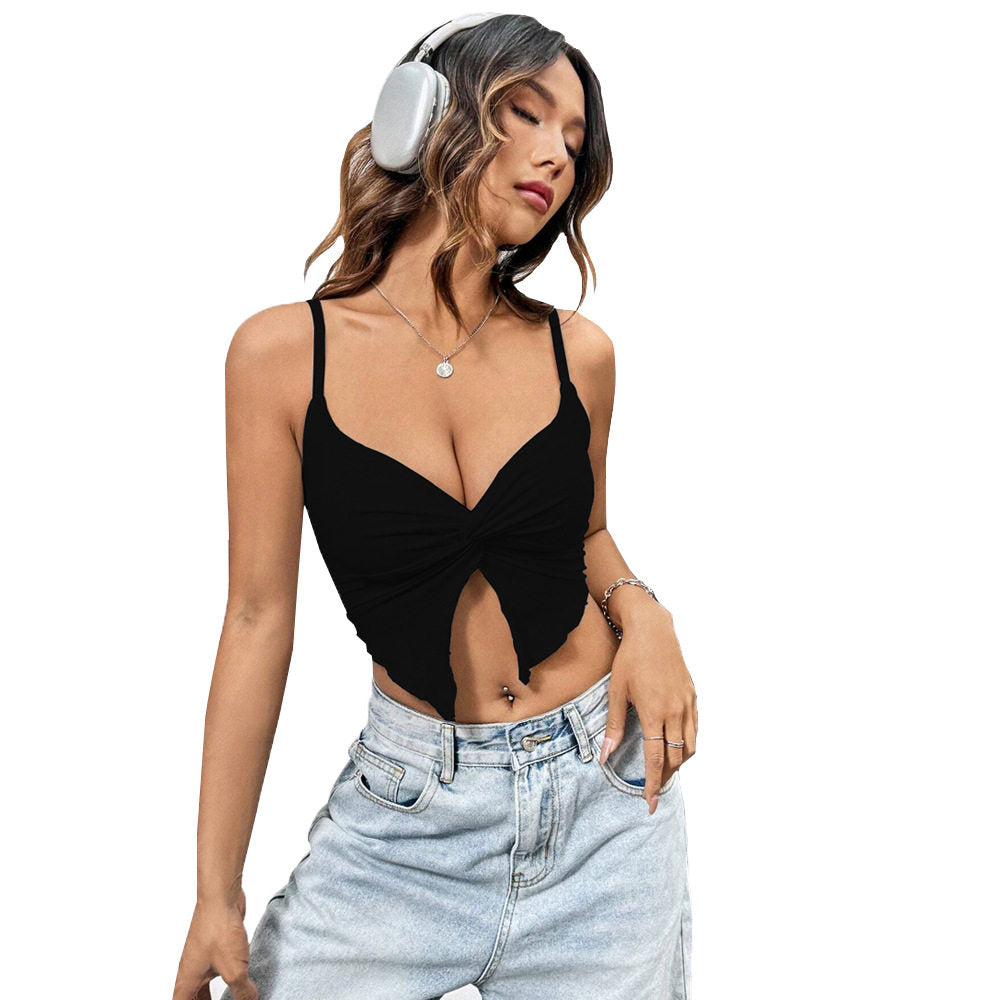 Solid Color Twist Split Slim Tank Top