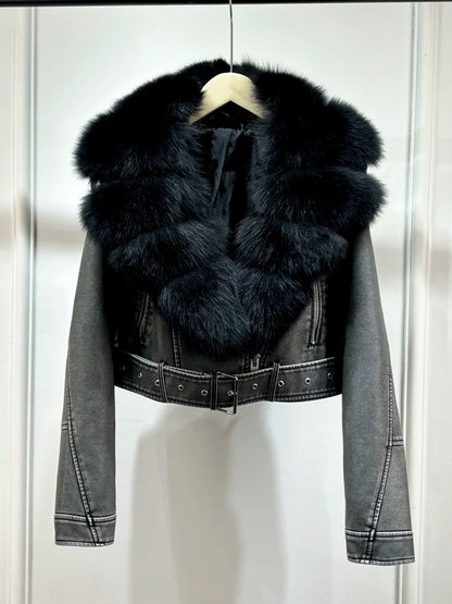 Women PU Faxur Fur Winter Jacket Outerwear