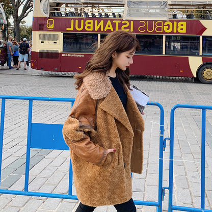 Fashion Leather with Fur Winter Women Jacket Coats