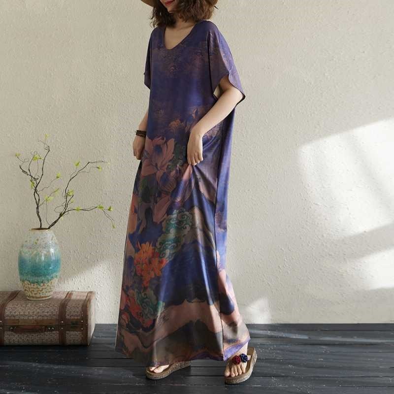 Printed Round Neck Short Sleeve Maxi Dress