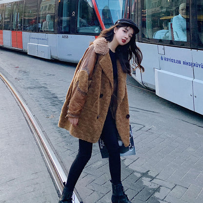 Fashion Leather with Fur Winter Women Jacket Coats