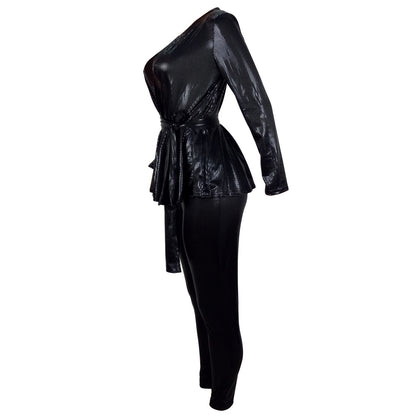 Sexy Fashion Gold Stamp Long Sleeves  Party Outfits Sets with Belt