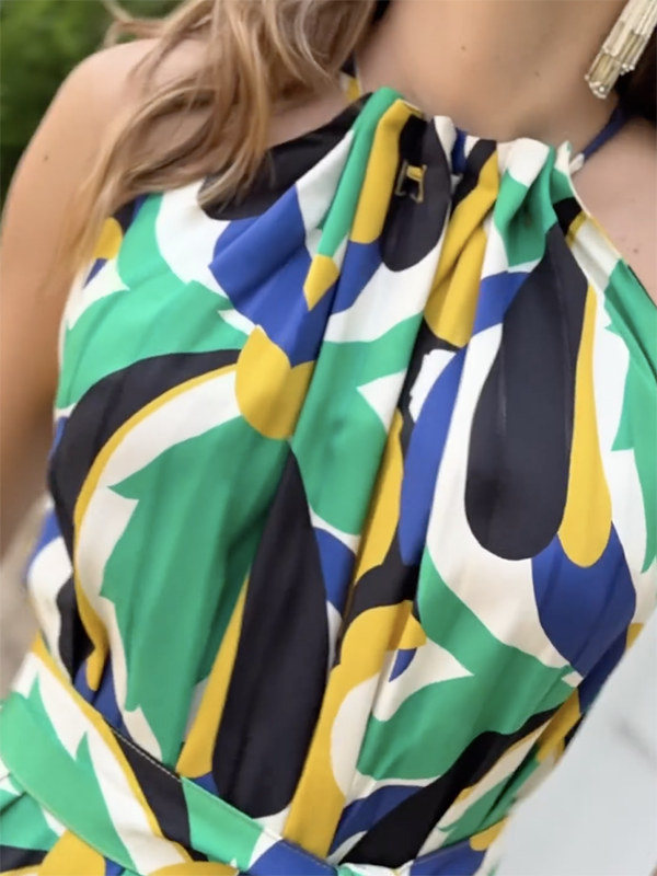 All-Match Geometric Tied Waist High Waisted Maxi Dresses
