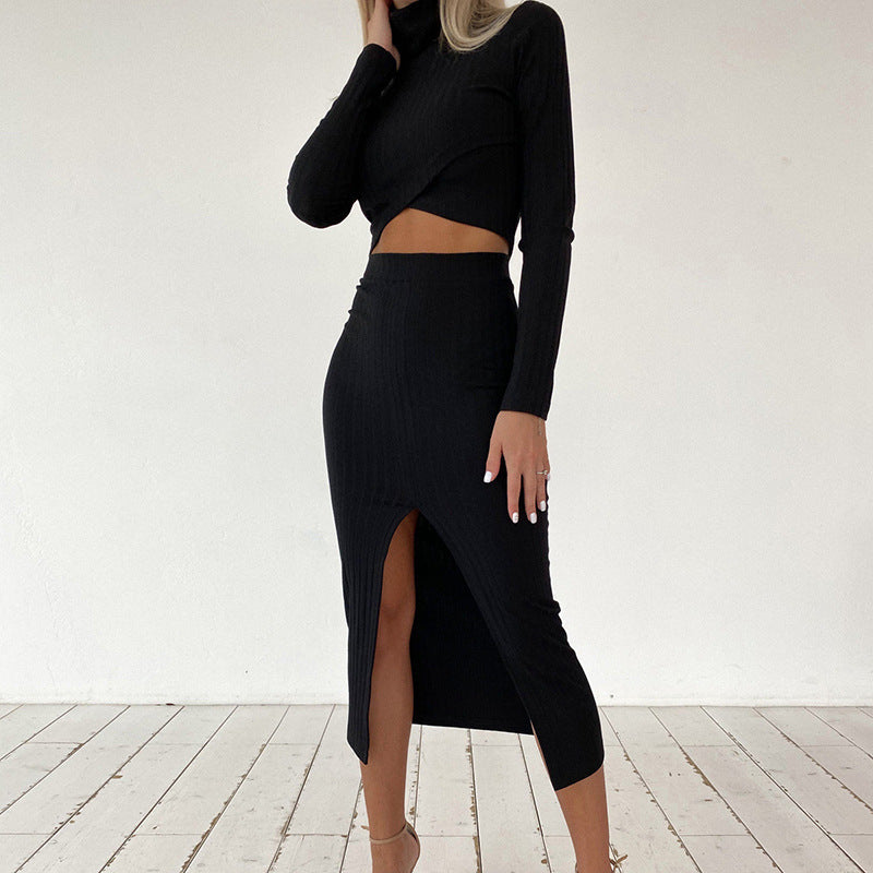 Fashion High Neck Long Sleeves Two Pieces Suits