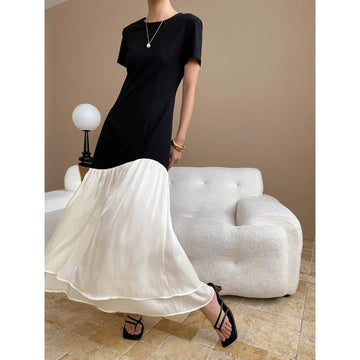Irregular Color Blocked Waist Dress