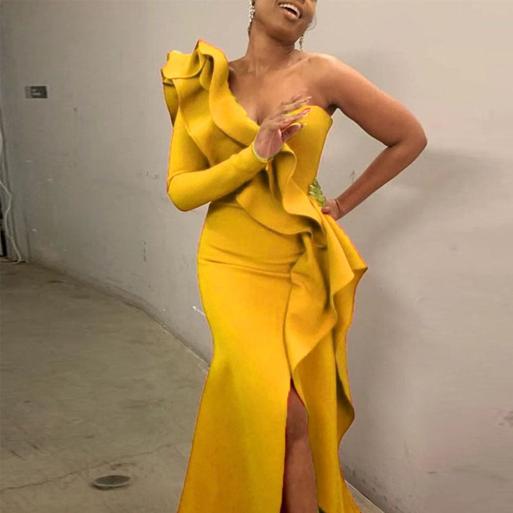 Sexy One Shoulder Ruffled Irregular Party Dresses