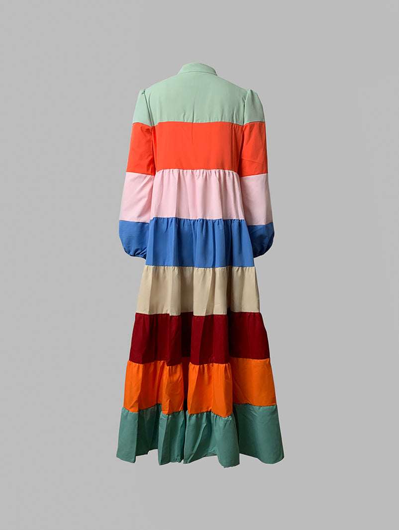 Long Sleeves Loose Buttoned Contrast Color Striped Stand Collar Outerwear