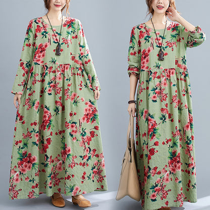 Vintage Linen Long Sleeves Spring Dresses