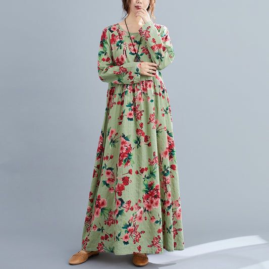 Vintage Linen Long Sleeves Spring Dresses