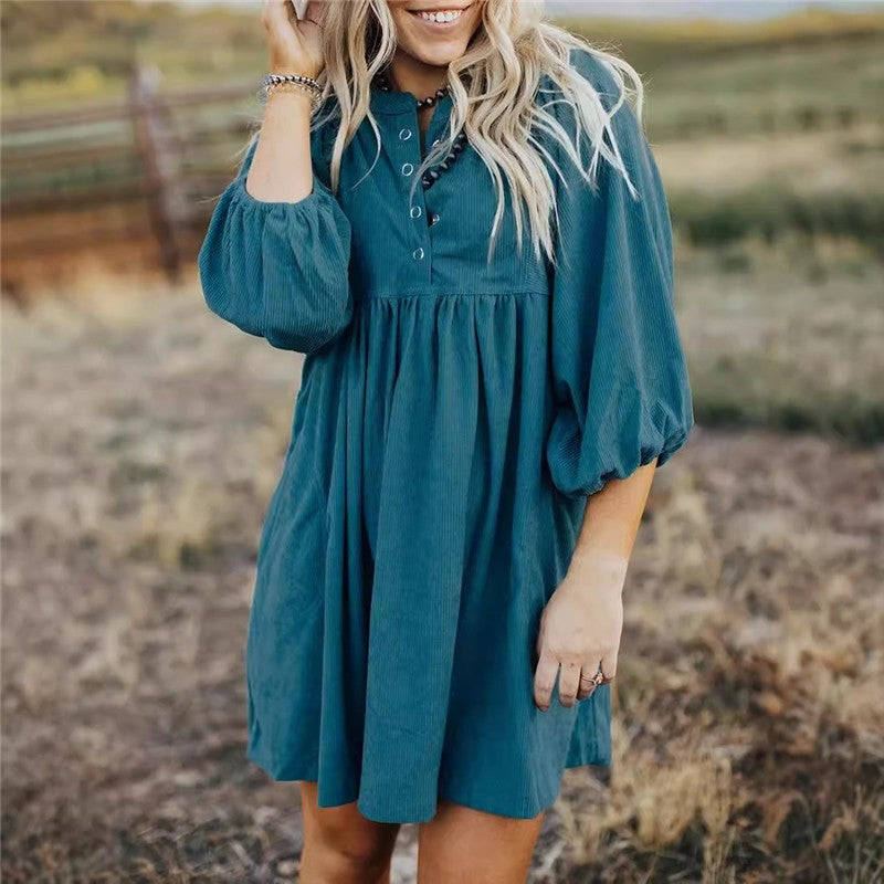Solid Corduroy High Waist Short Dress