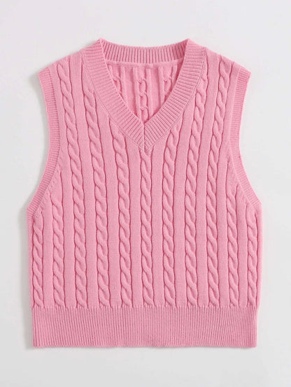Casual V Neck Sleeveless Knitted Vest