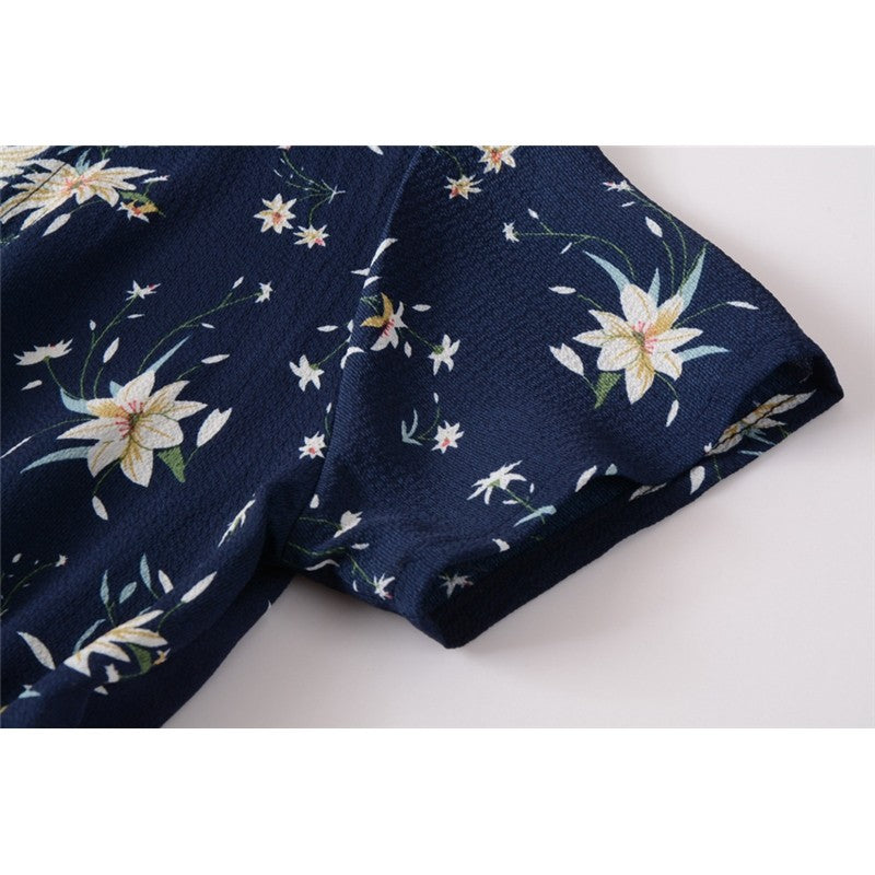 Chiffon Print V-Neck Short Sleeve Bohemian Dress