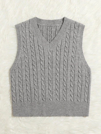 Casual V Neck Sleeveless Knitted Vest