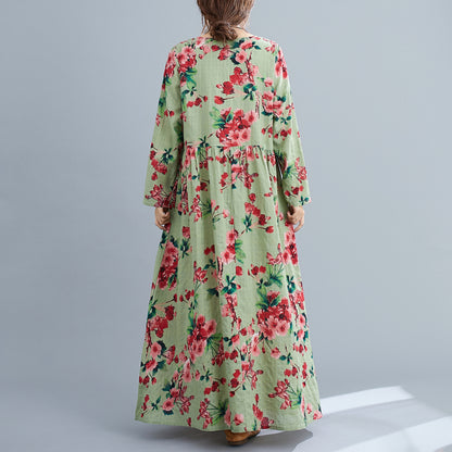 Vintage Linen Long Sleeves Spring Dresses