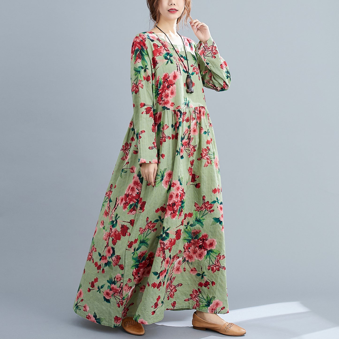 Vintage Linen Long Sleeves Spring Dresses