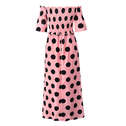 Casual Off The Shoulder Dot Print Long Maxi Dresses