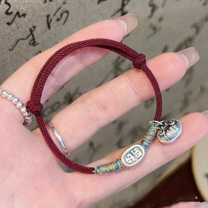Vintage 999 Sterling Silver Good Luck Red Rope Bracelet Auspicious Women's Bracelets