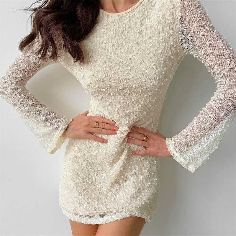 Slim Fit Jacquard Round Neck Long Sleeve Mini Dress