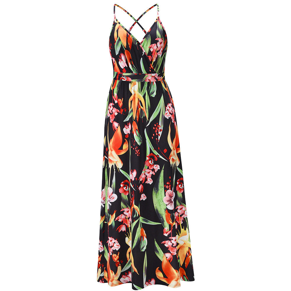 Bohemian Floral Suspender Maxi Dress