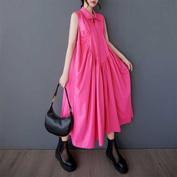 Loose Pleated Zippered Maxi Dress