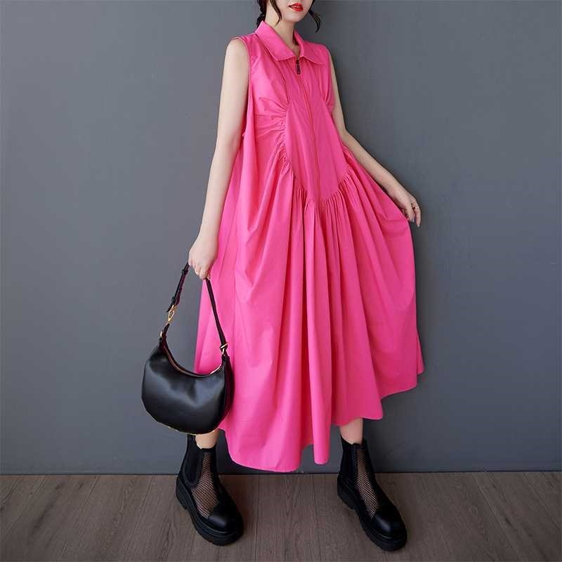 Loose Pleated Zippered Maxi Dress