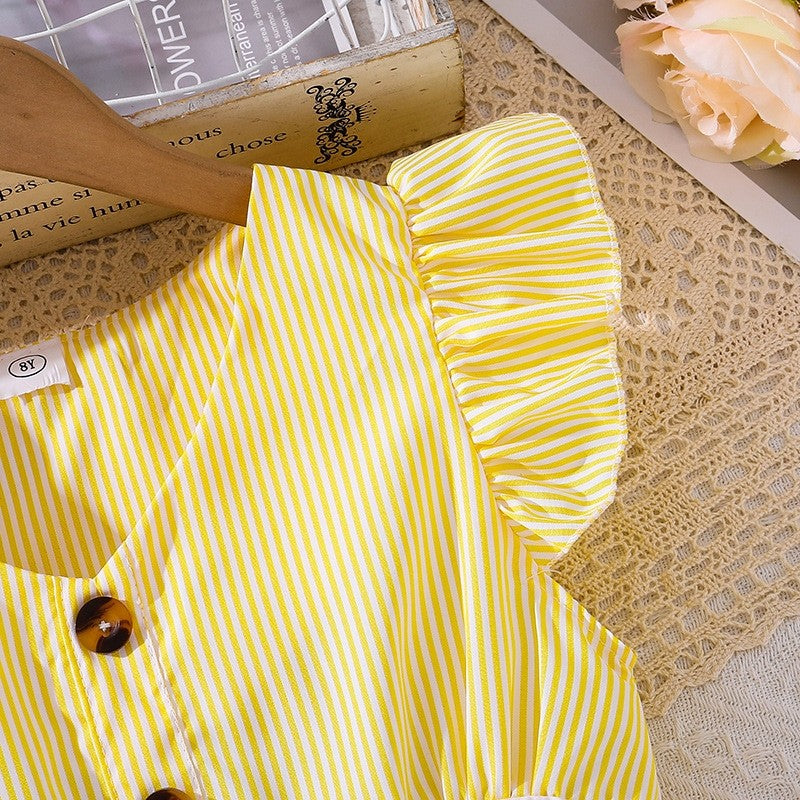 Girl's Dress With Fly Sleeve And Stripe