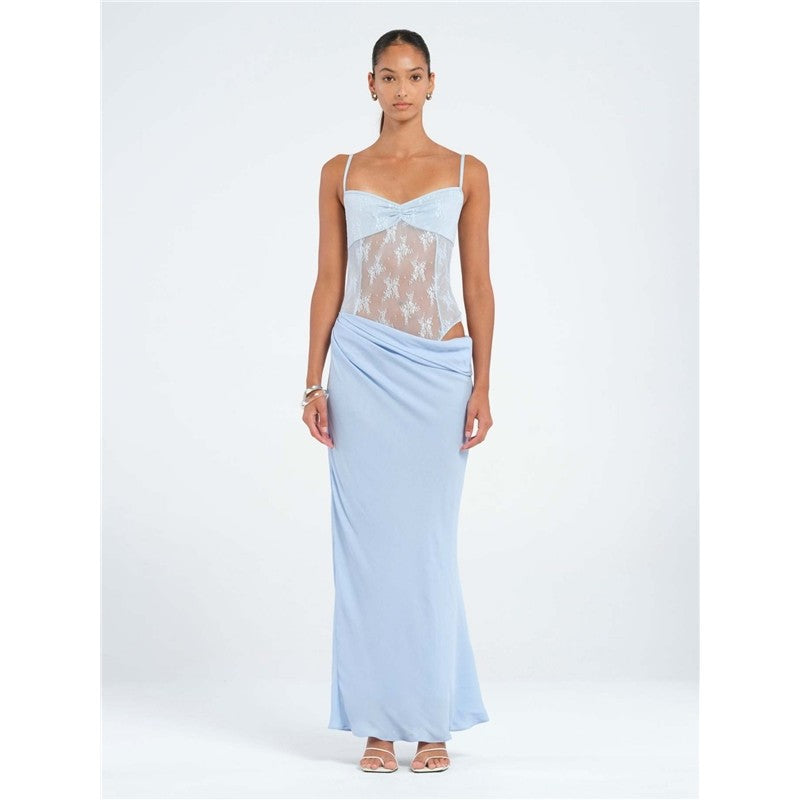 Solid Color Lace Sleeveless Bodycon Maxi Dress