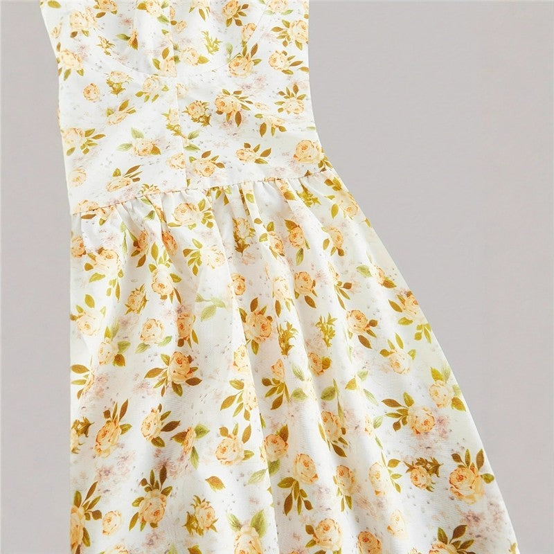 Backless High Waist Floral Print Strapless Dress