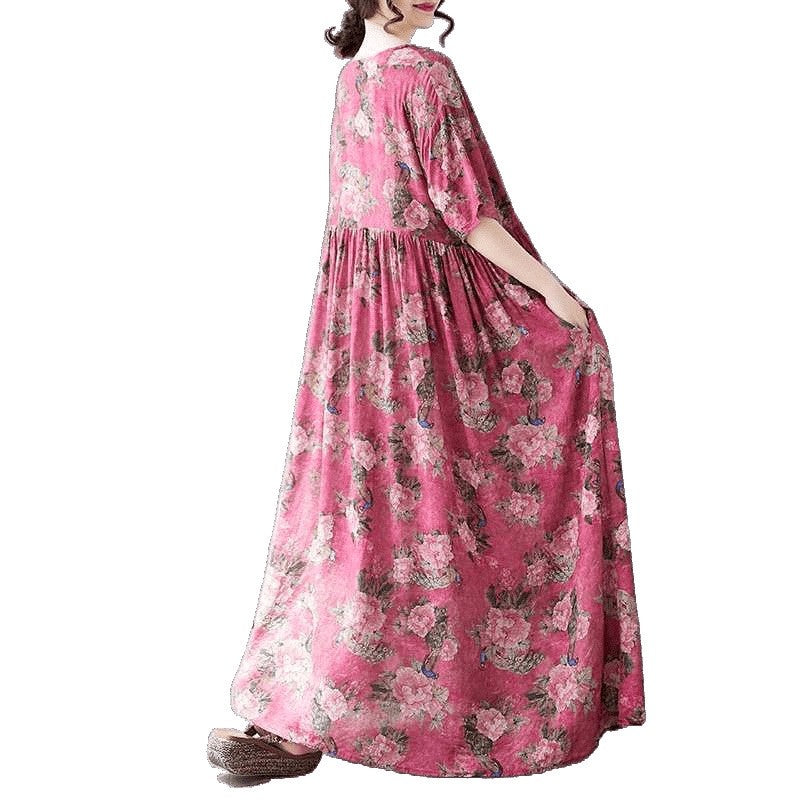 Loose Short Sleeve Round Neck Print Dress