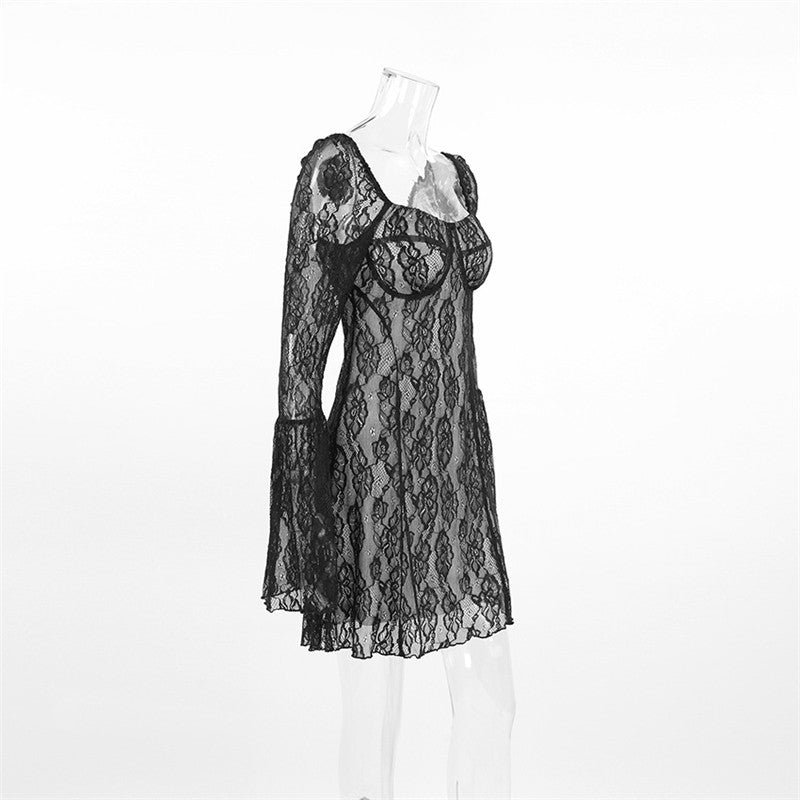 Lace Long Sleeve A Line Short Dress