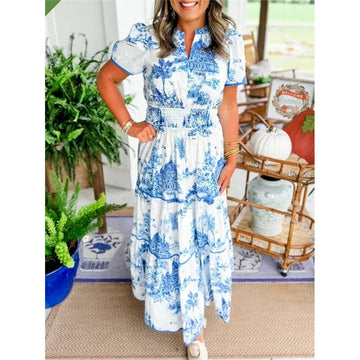Floral Print Long Sleeveless Stretch Waist Dress