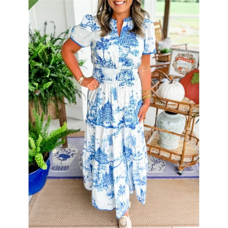 Floral Print Long Sleeveless Stretch Waist Dress
