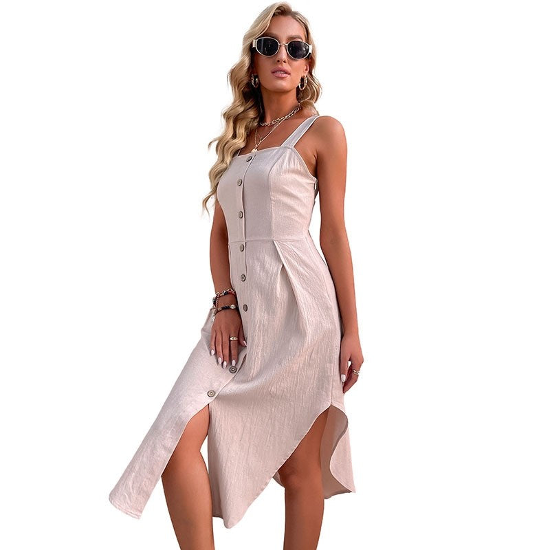Square Neck Solid Sleeveless Midi Dress
