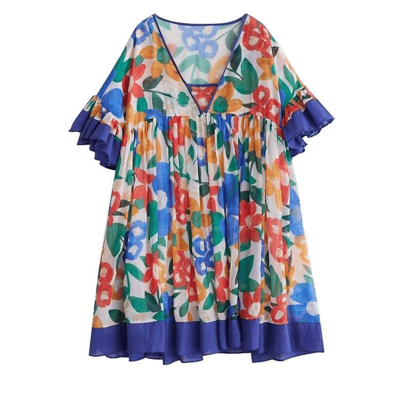 Fashion Patchwork Print Loose Short Dress