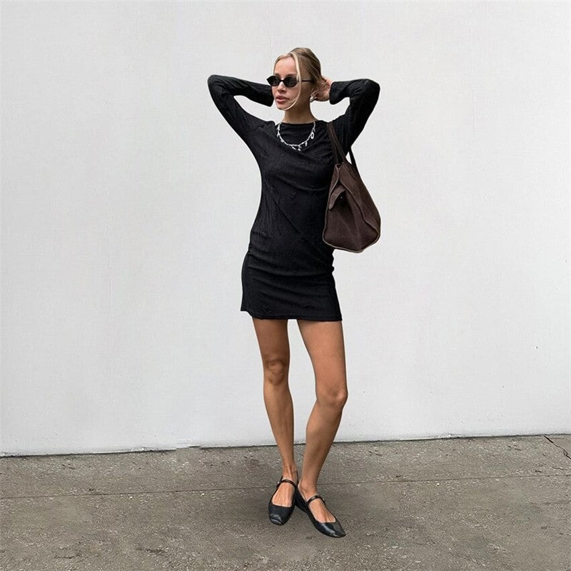 Knit Round Neck Long Sleeve Bodycon Mini Dress