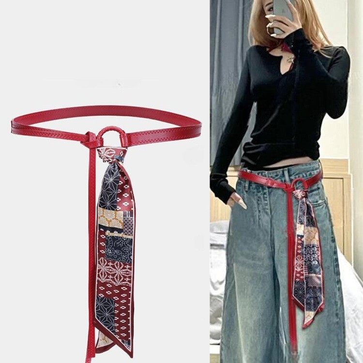 Red Scarf Belt For Women, Vintage Style, With Jeans Or Dresses