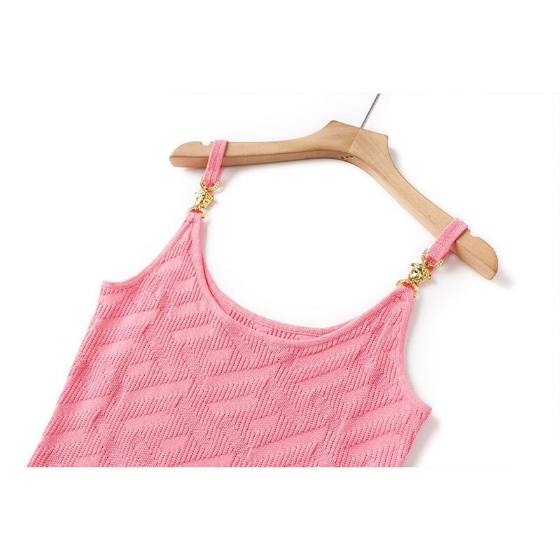 Pink Slim Knit Strap Dress