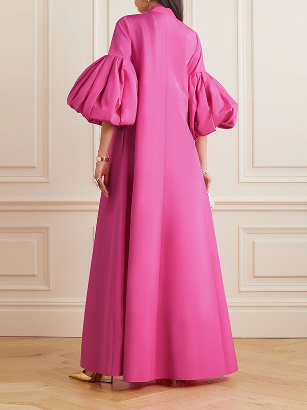 Loose Flower Shape Solid Color Stand Collar Evening Dresses Maxi Dresses