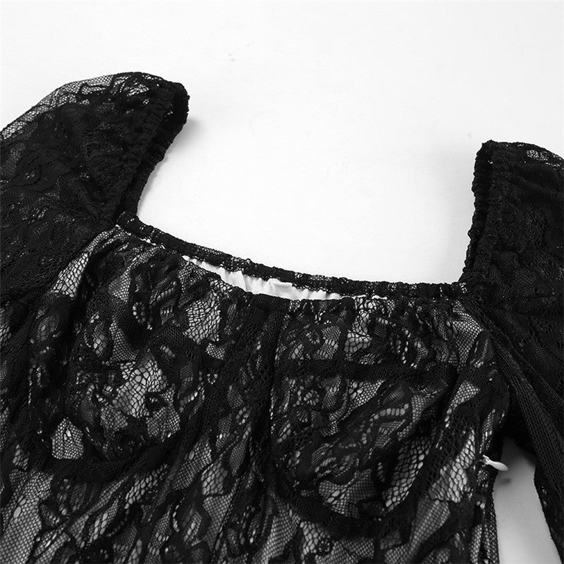 Lace Long Sleeve A Line Short Dress