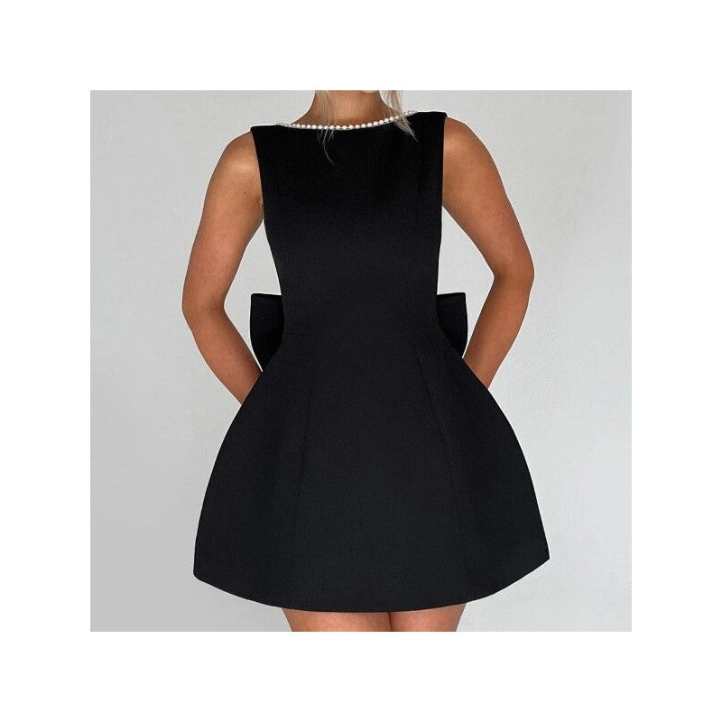Pearl Bow Fitted Short Dress