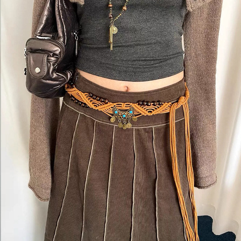 Bohemian Braided Belt For Women With Dresses Jeans