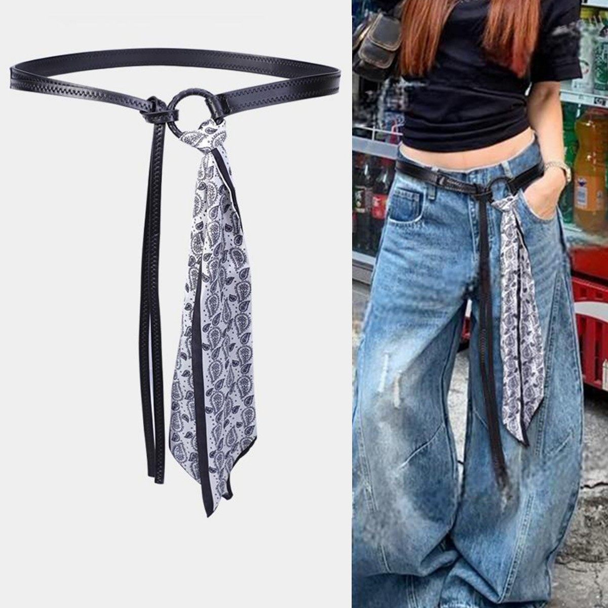Red Scarf Belt For Women, Vintage Style, With Jeans Or Dresses